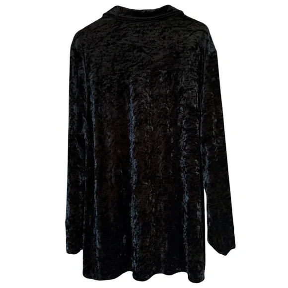 Andree by Unit Black Crushed Velvet Blue Floral Embroidered Blouse Sz 2XL - Picture 4 of 7